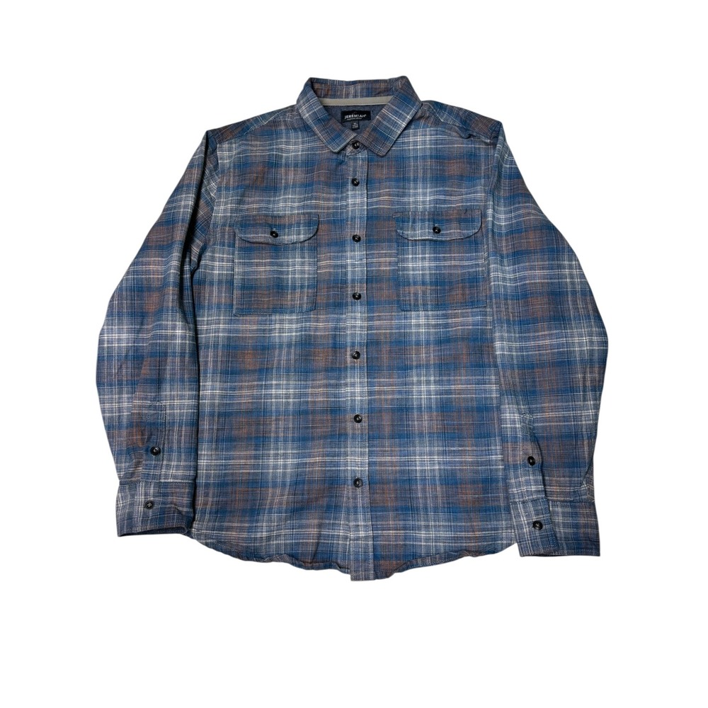 Jeremiah Mens XL‎ Blue Brown Plaid Flannel Long Sleeve Button Up Shirt